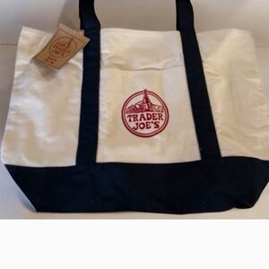 Trader Joe's Canvas Tote Bag - Cream and Blue (But Looks Black)